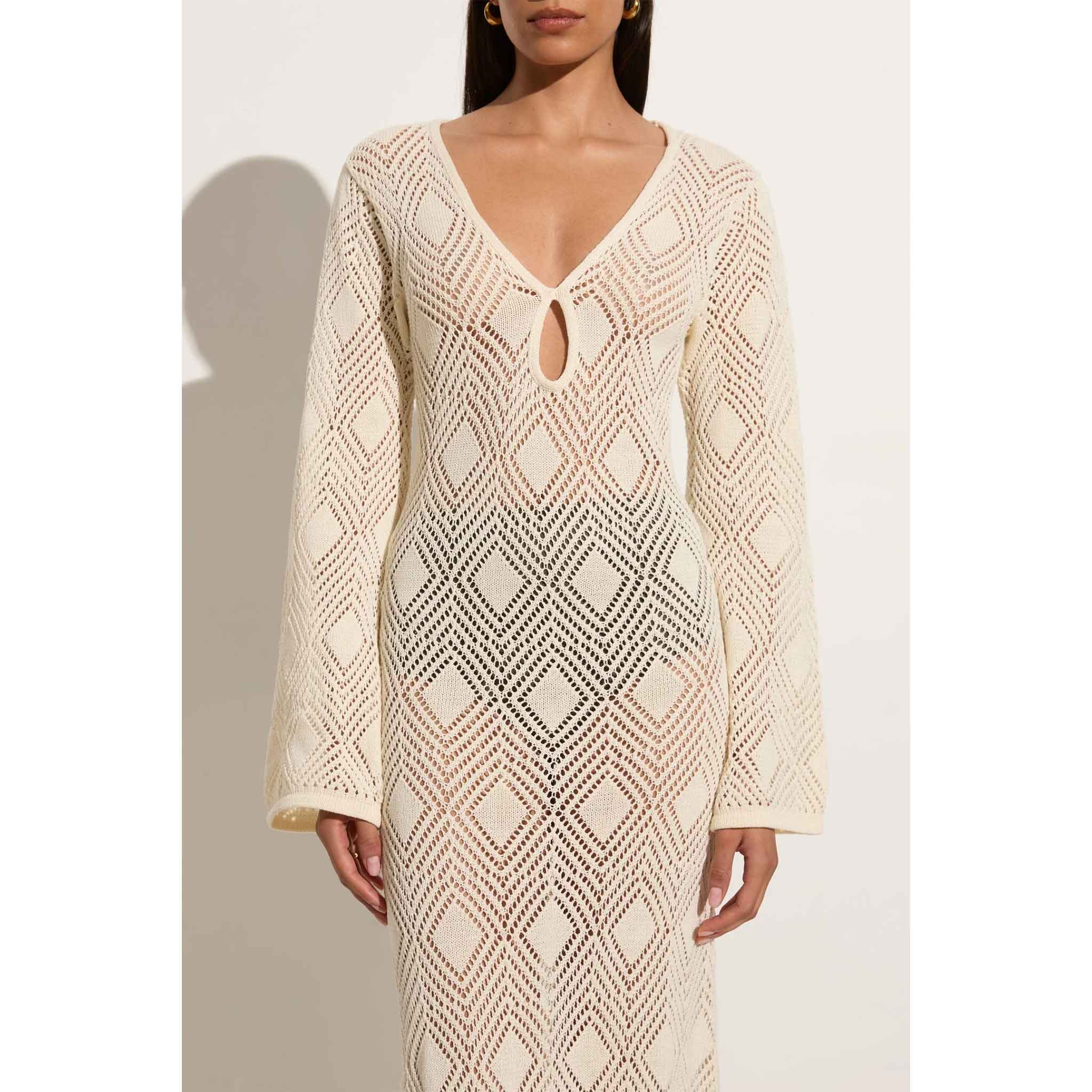Serena Pointelle Knit Dress in Off White