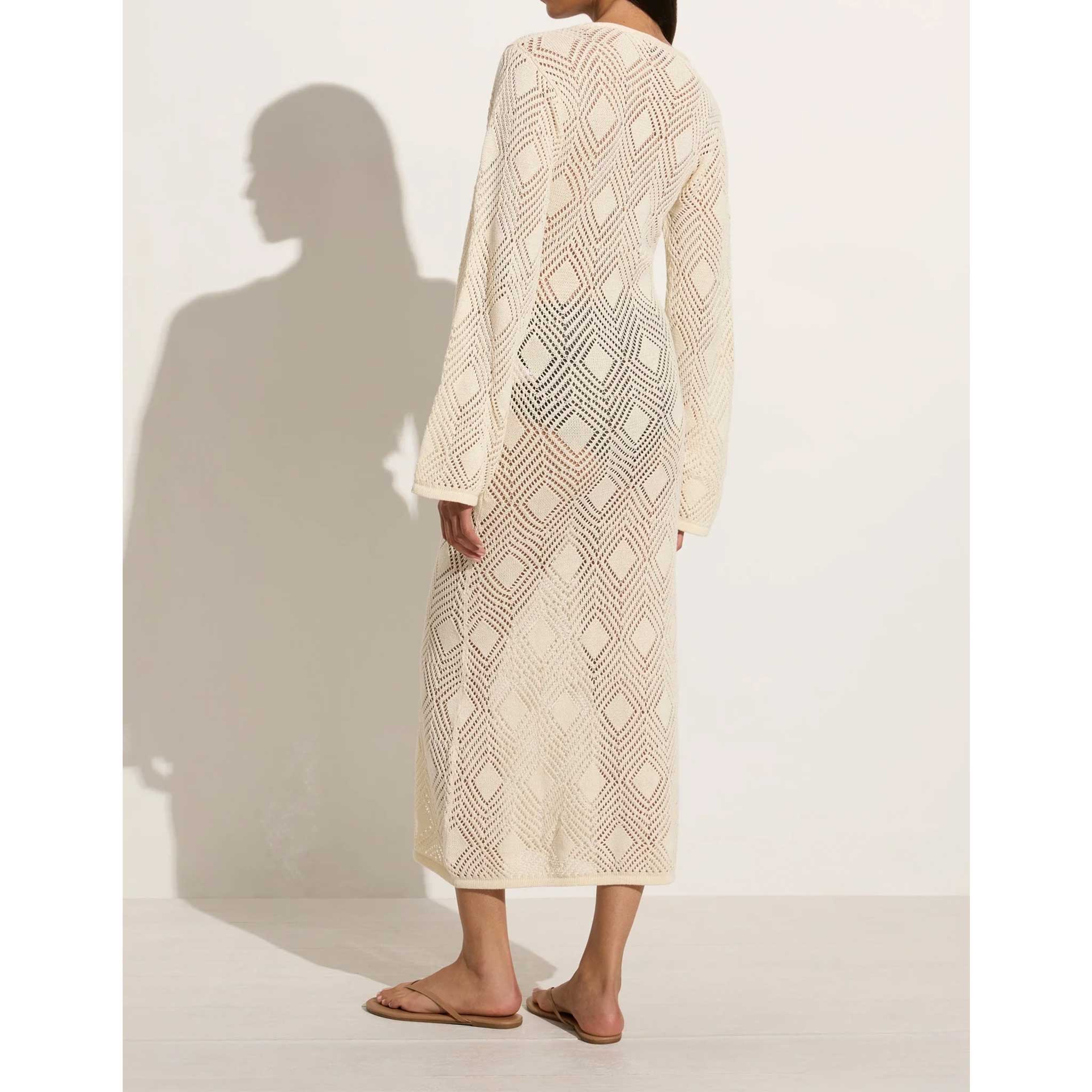 Serena Pointelle Knit Dress in Off White
