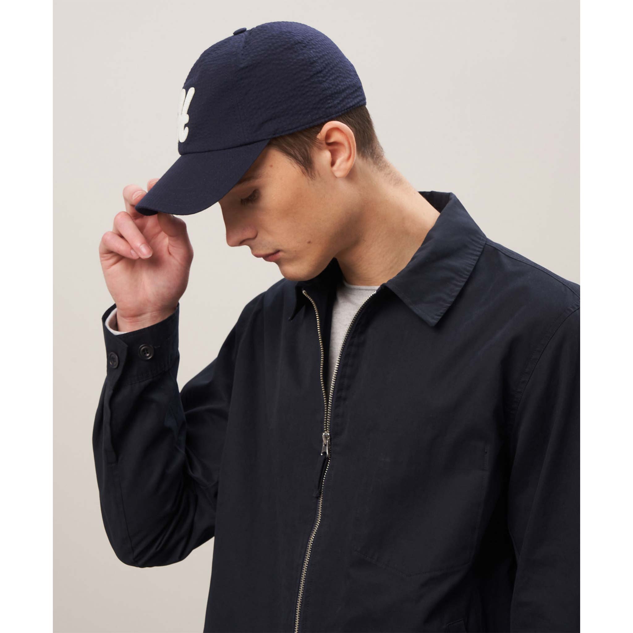 H Baseball Cap in Seersucker Navy