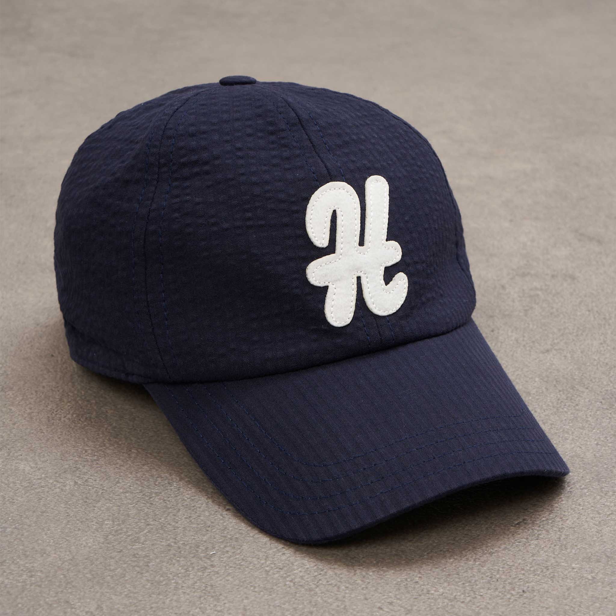 H Baseball Cap in Seersucker Navy