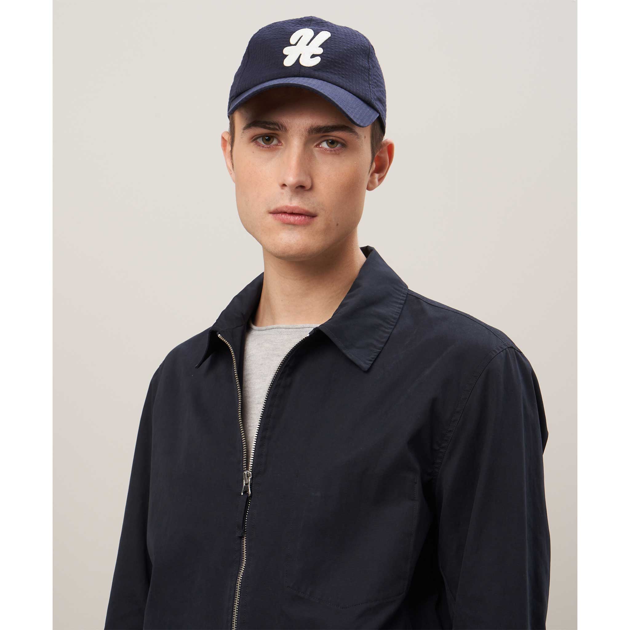 H Baseball Cap in Seersucker Navy