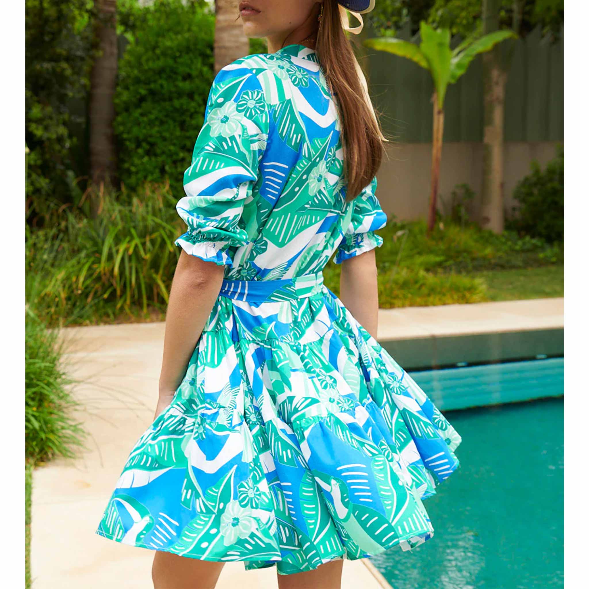 Blue Lagoon Long Sleeve Ruffle Dress