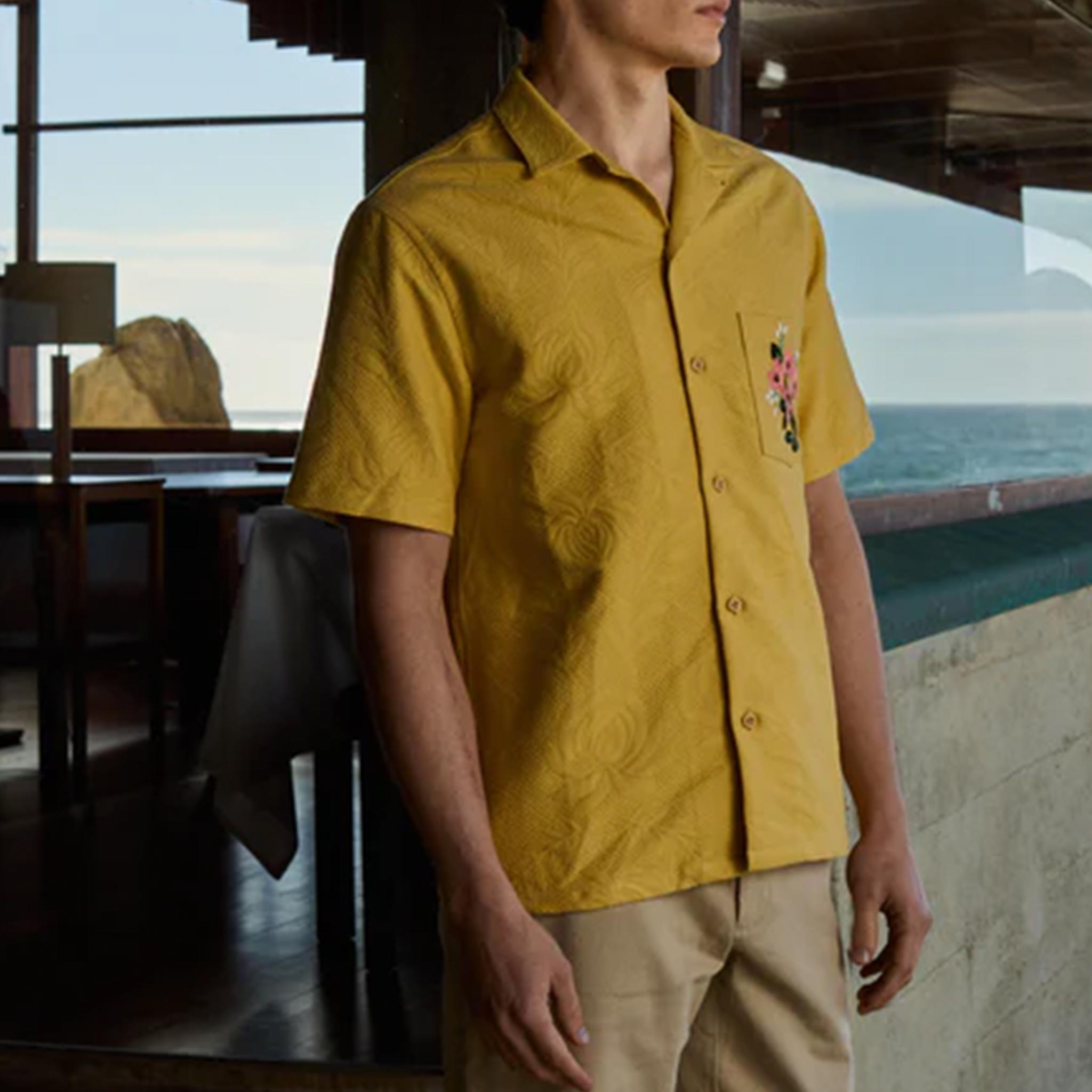 Beach Resort Shirt with Flower Embroidery